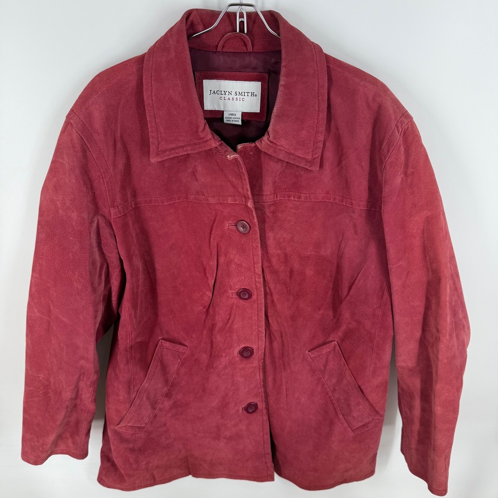 Vtg Y2K Jaclyn Smith Classic Red Genuine Leather Suede Jacket Women's Large‎